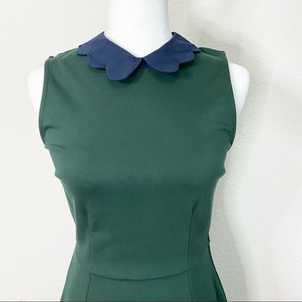 Modcloth Green All Polished Up Fit & Flare Peter Pan Collar Ponte Knit Dress M - Picture 3 of 8
